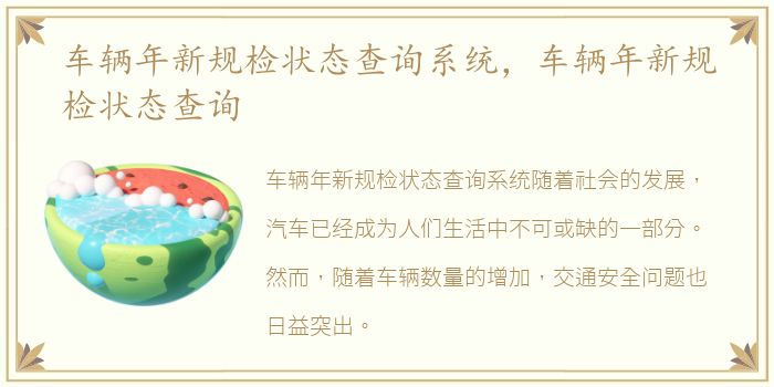 车辆年新规检状态查询系统，车辆年新规检状态查询
