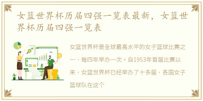 女篮世界杯历届四强一览表最新，女篮世界杯历届四强一览表