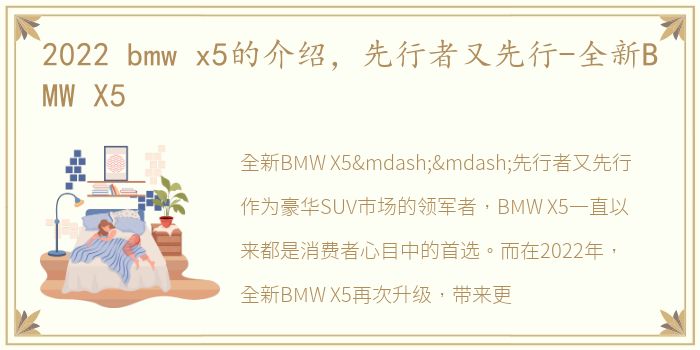 2022 bmw x5的介绍，先行者又先行-全新BMW X5