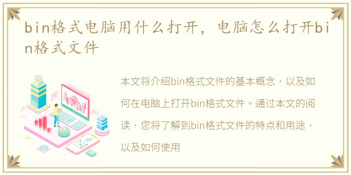 bin格式电脑用什么打开，电脑怎么打开bin格式文件