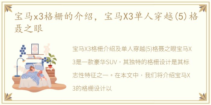 宝马x3格栅的介绍，宝马X3单人穿越(5)格聂之眼